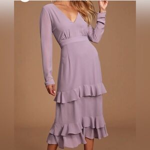 Lulus Sway This Way Dusty Purple Ruffled Long Sleeve Midi Dress